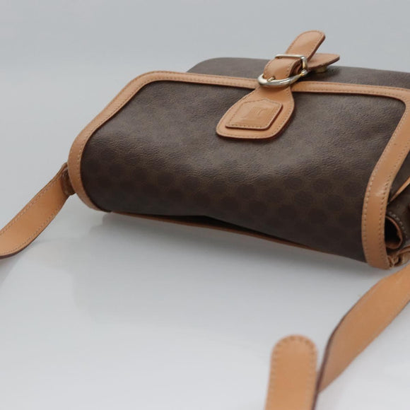 CELINE Macadam Canvas Shoulder Bag PVC Leather Brown Gold Auth mr1129