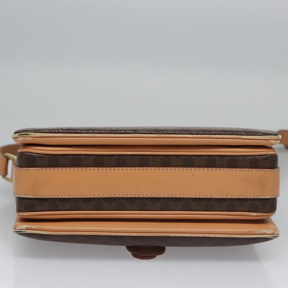 CELINE Macadam Canvas Shoulder Bag PVC Leather Brown Gold Auth mr1129