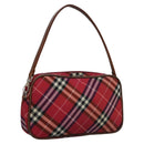 BURBERRY Nova Check Blue Label Accessory Pouch Nylon Red Brown Auth mr1139-1