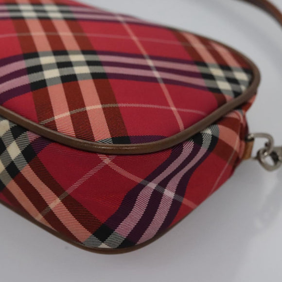 BURBERRY Nova Check Blue Label Accessory Pouch Nylon Red Brown Auth mr1139