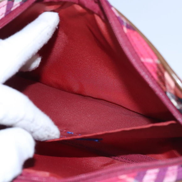 BURBERRY Nova Check Blue Label Accessory Pouch Nylon Red Brown Auth mr1139