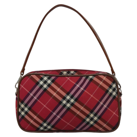 BURBERRY Nova Check Blue Label Accessory Pouch Nylon Red Brown Auth mr1139