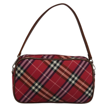 BURBERRY Nova Check Blue Label Accessory Pouch Nylon Red Brown Auth mr1139 - 0