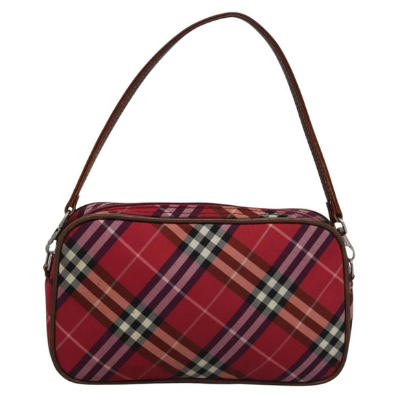 BURBERRY Nova Check Blue Label Accessory Pouch Nylon Red Brown Auth mr1139