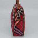 BURBERRY Nova Check Blue Label Accessory Pouch Nylon Red Brown Auth mr1139-3