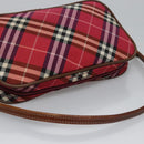 BURBERRY Nova Check Blue Label Accessory Pouch Nylon Red Brown Auth mr1139-6