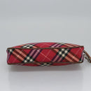 BURBERRY Nova Check Blue Label Accessory Pouch Nylon Red Brown Auth mr1139-5