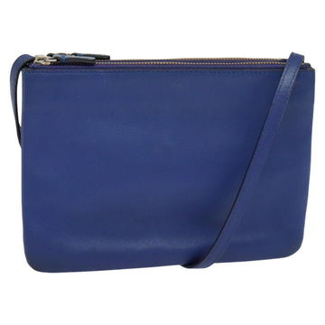 CELINE Trio Shoulder Bag Leather Blue Gold Auth mr1142