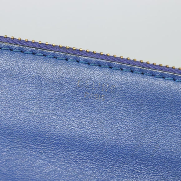 CELINE Trio Shoulder Bag Leather Blue Gold Auth mr1142