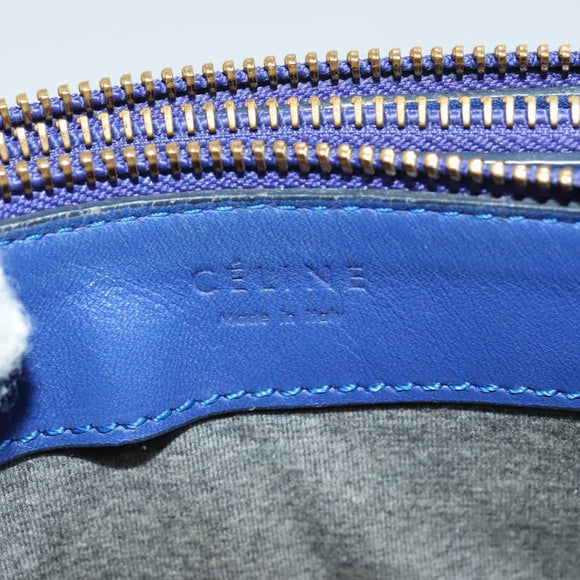 CELINE Trio Shoulder Bag Leather Blue Gold Auth mr1142