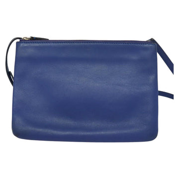 CELINE Trio Shoulder Bag Leather Blue Gold Auth mr1142 - 0