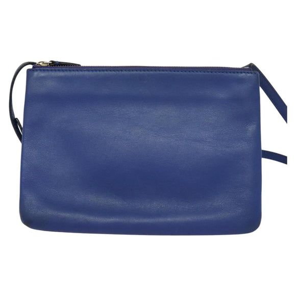 CELINE Trio Shoulder Bag Leather Blue Gold Auth mr1142