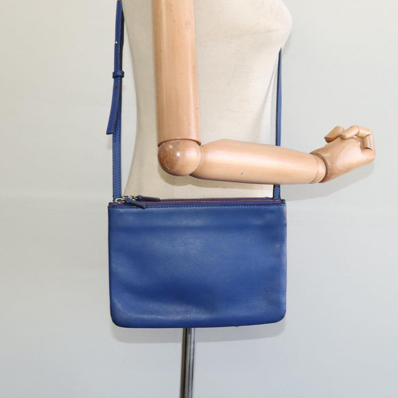 CELINE Trio Shoulder Bag Leather Blue Gold Auth mr1142