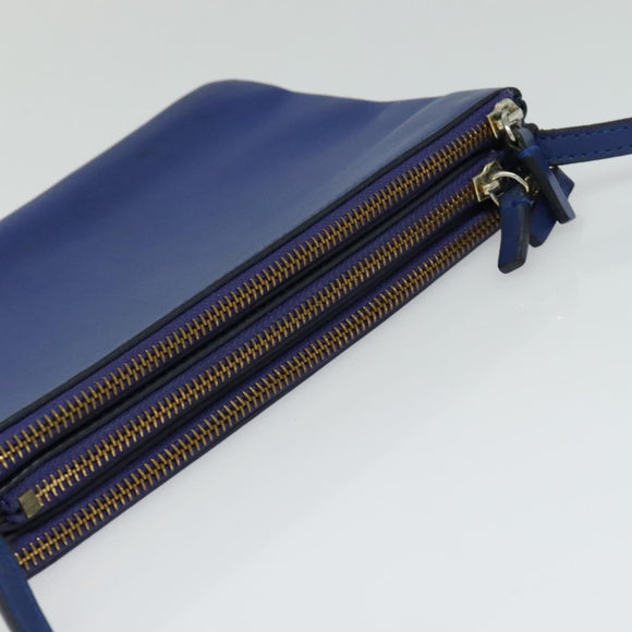 CELINE Trio Shoulder Bag Leather Blue Gold Auth mr1142