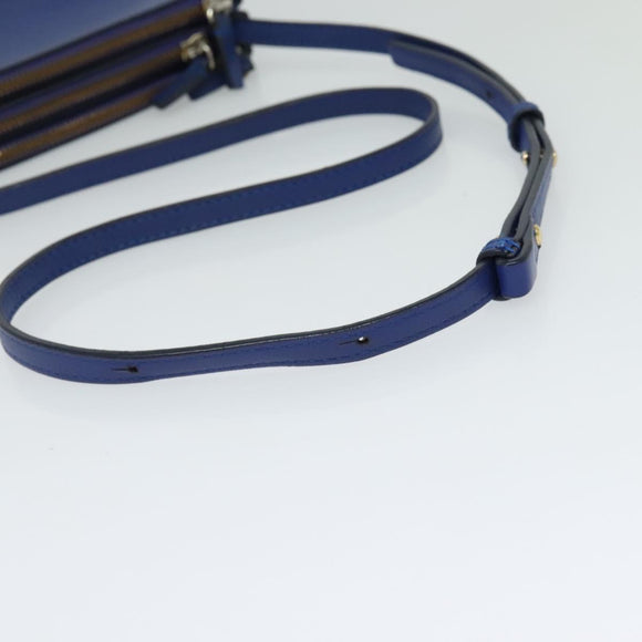 CELINE Trio Shoulder Bag Leather Blue Gold Auth mr1142