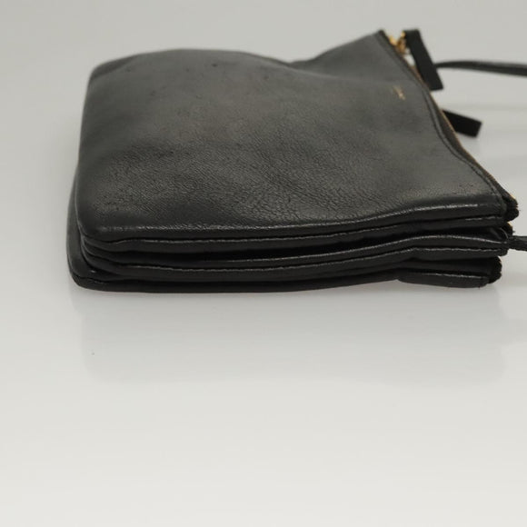 CELINE Trio bag Shoulder Bag Leather Black Gold Auth mr1158