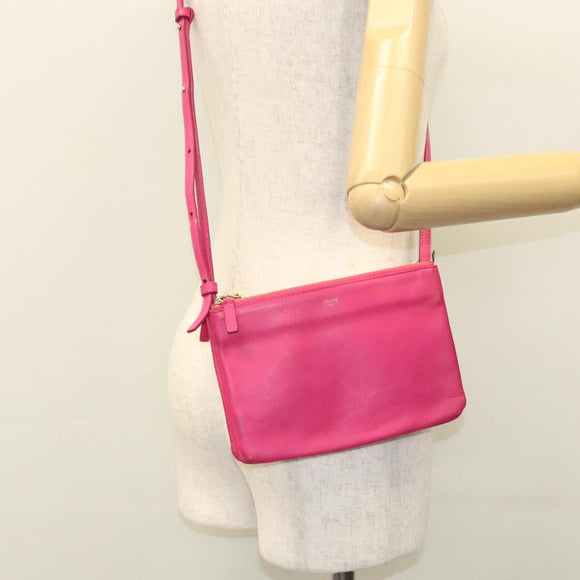 CELINE Trio bag Shoulder Bag Leather Pink Gold Auth mr1159