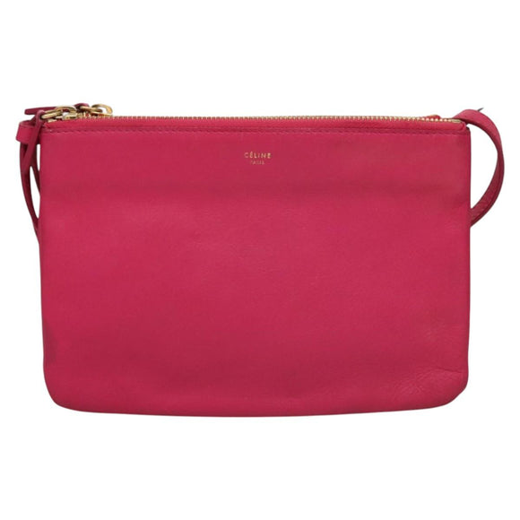 CELINE Trio bag Shoulder Bag Leather Pink Gold Auth mr1159