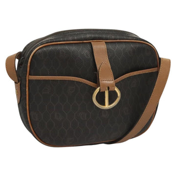 Christian Dior Honeycomb Canvas Shoulder Bag PVC Leather Black Auth mr1164