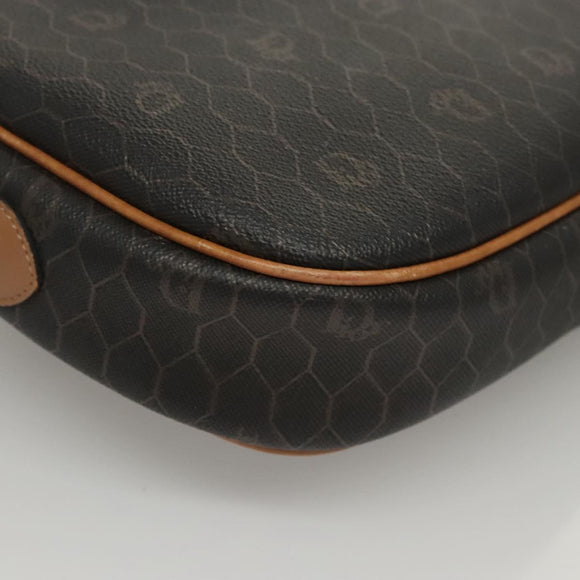 Christian Dior Honeycomb Canvas Shoulder Bag PVC Leather Black Auth mr1164