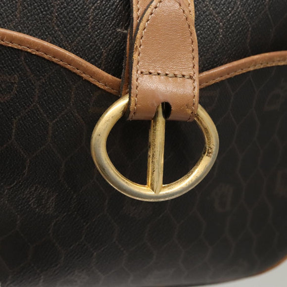 Christian Dior Honeycomb Canvas Shoulder Bag PVC Leather Black Auth mr1164