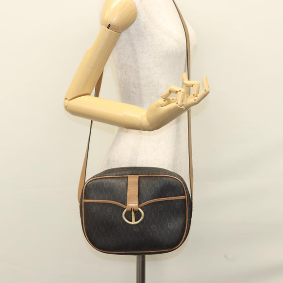 Christian Dior Honeycomb Canvas Shoulder Bag PVC Leather Black Auth mr1164