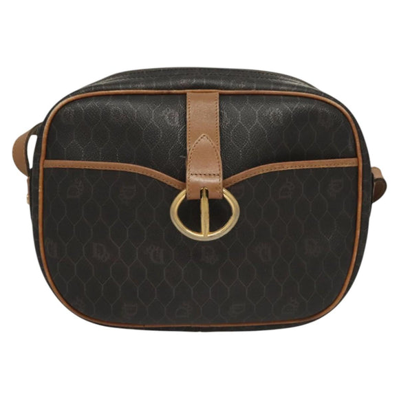 Christian Dior Honeycomb Canvas Shoulder Bag PVC Leather Black Auth mr1164