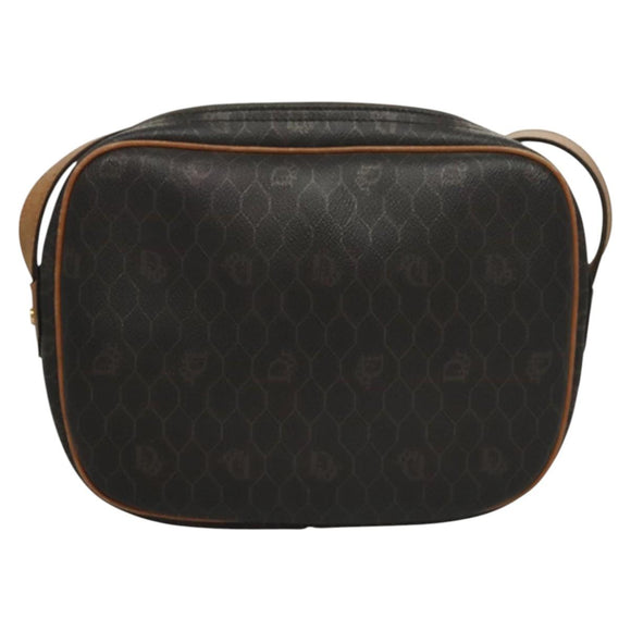 Christian Dior Honeycomb Canvas Shoulder Bag PVC Leather Black Auth mr1164