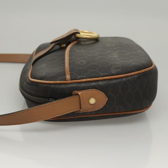 Christian Dior Honeycomb Canvas Shoulder Bag PVC Leather Black Auth mr1164