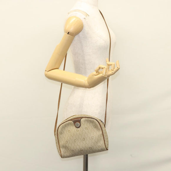 Christian Dior Honeycomb Canvas Shoulder Bag PVC Leather Beige Auth mr1166