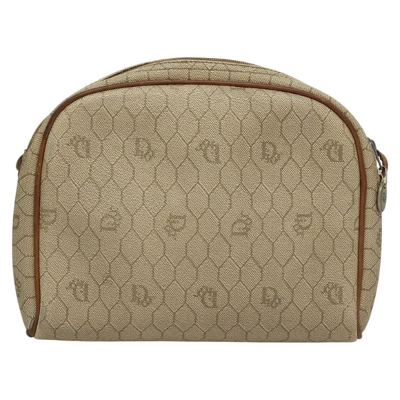 Christian Dior Honeycomb Canvas Shoulder Bag PVC Leather Beige Auth mr1166