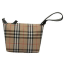 Burberrys Nova Check Hand Bag Nylon Beige Silver Auth mr1169-13