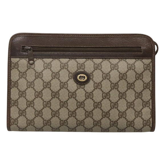 GUCCI GG Supreme Clutch Bag PVC Beige 97 01 037 Auth mr1199