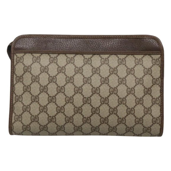 GUCCI GG Supreme Clutch Bag PVC Beige 97 01 037 Auth mr1199