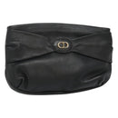 Christian Dior Clutch Bag Leather Black Gold Auth mr1204-1