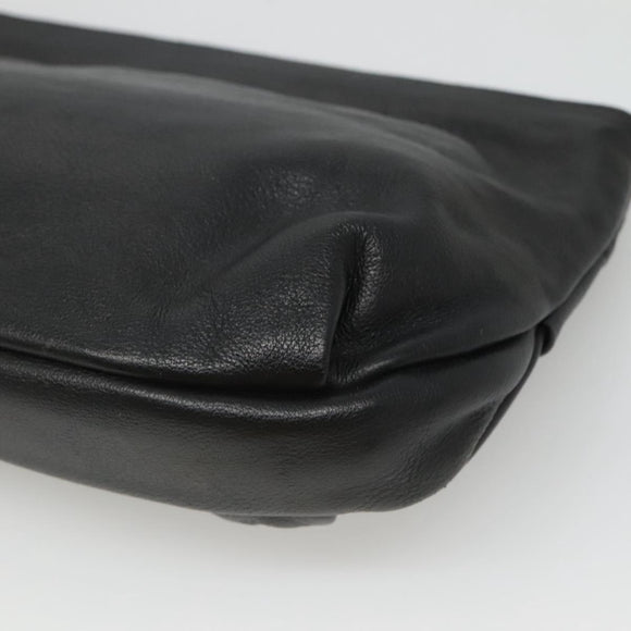 Christian Dior Clutch Bag Leather Black Gold Auth mr1204