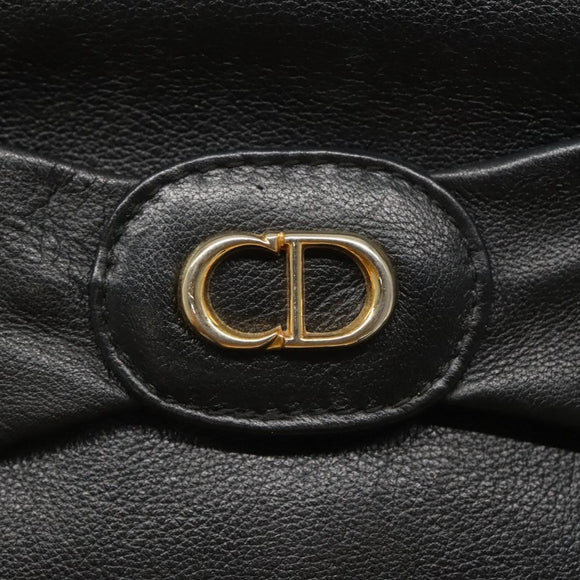 Christian Dior Clutch Bag Leather Black Gold Auth mr1204