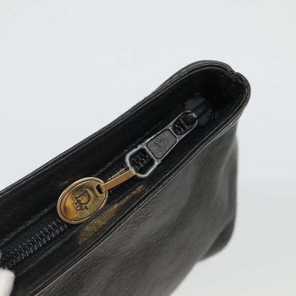 Christian Dior Clutch Bag Leather Black Gold Auth mr1204