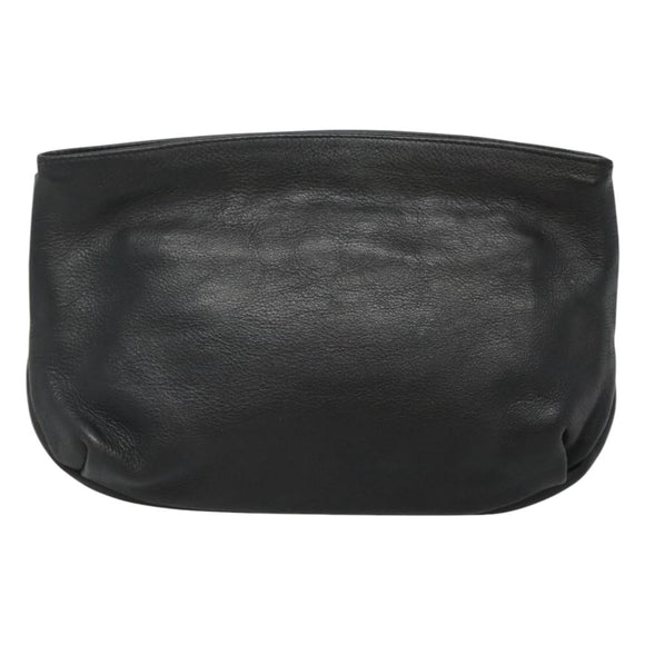 Christian Dior Clutch Bag Leather Black Gold Auth mr1204