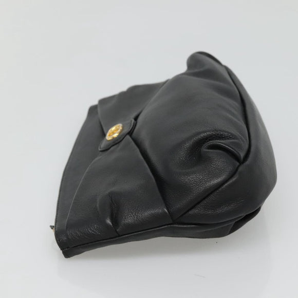 Christian Dior Clutch Bag Leather Black Gold Auth mr1204