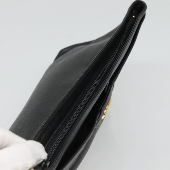 Christian Dior Clutch Bag Leather Black Gold Auth mr1204