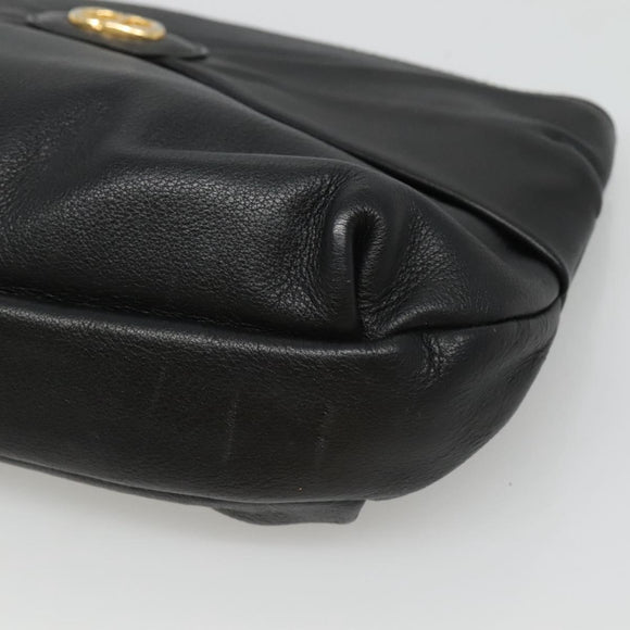 Christian Dior Clutch Bag Leather Black Gold Auth mr1204
