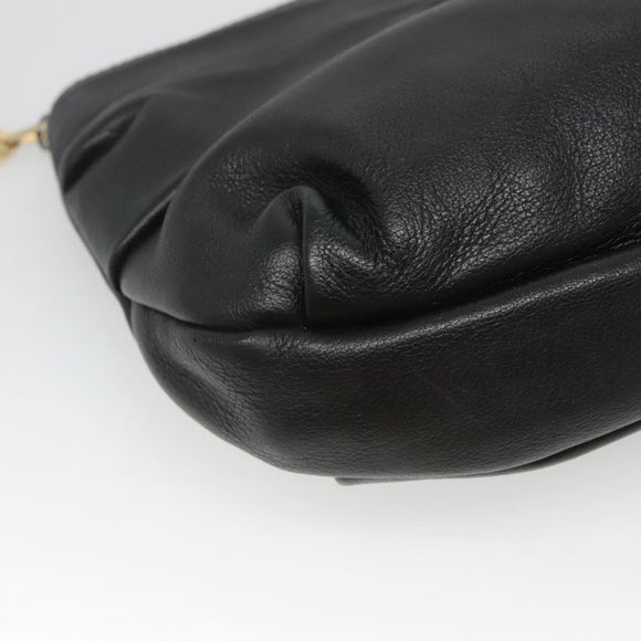 Christian Dior Clutch Bag Leather Black Gold Auth mr1204