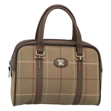 Burberrys Hand Bag Canvas Brown Gold Auth mr1221