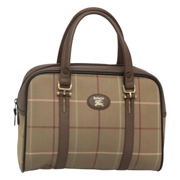 Burberrys Hand Bag Canvas Brown Gold Auth mr1221