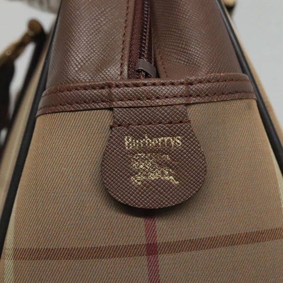 Burberrys Hand Bag Canvas Brown Gold Auth mr1221