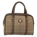 Burberrys Hand Bag Canvas Brown Gold Auth mr1221-1