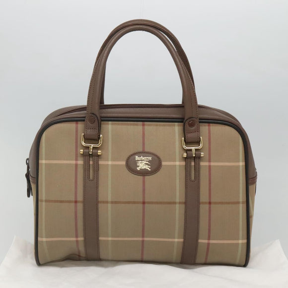 Burberrys Hand Bag Canvas Brown Gold Auth mr1221