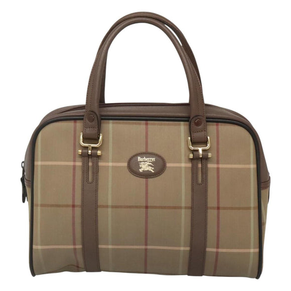 Burberrys Hand Bag Canvas Brown Gold Auth mr1221