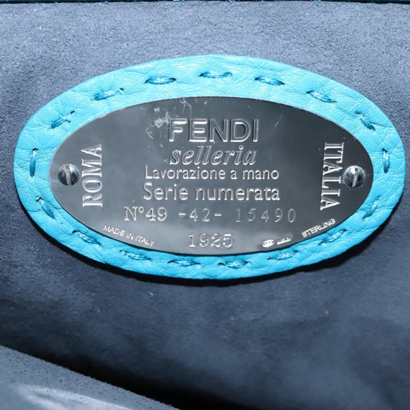 FENDI Anna Shoulder Bag Leather 2way Turquoise Blue Auth mr1226V